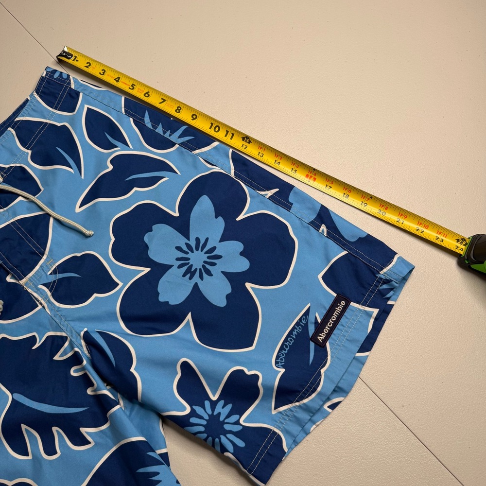Abercrombie & Fitch Mens Size 34 Blue Floral Board Shorts Swim Trunks Hibiscus - Picture 8 of 12